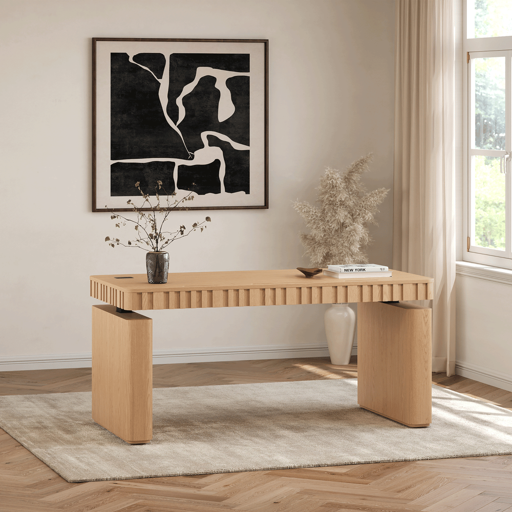Aura 160 cm Natural Fluted Electric Adjustable Standing Desk window image