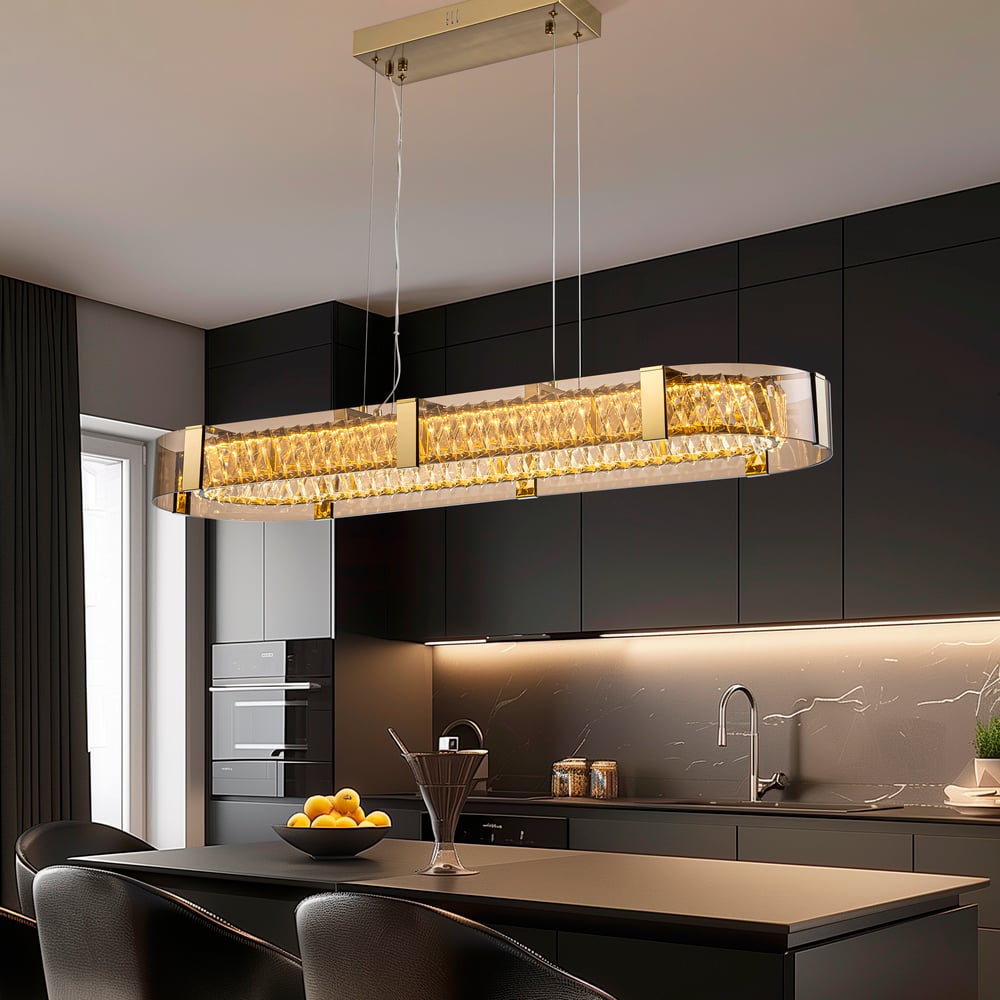 Linear Crystal Kitchen Island Light, Warm White Dimmable LED window image