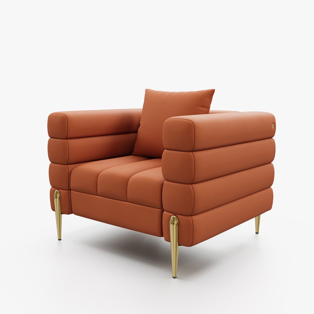 Set divano 3 pezzi Axial con divano chaise longue, pouf e poltrona d'accento Immagine della finestra