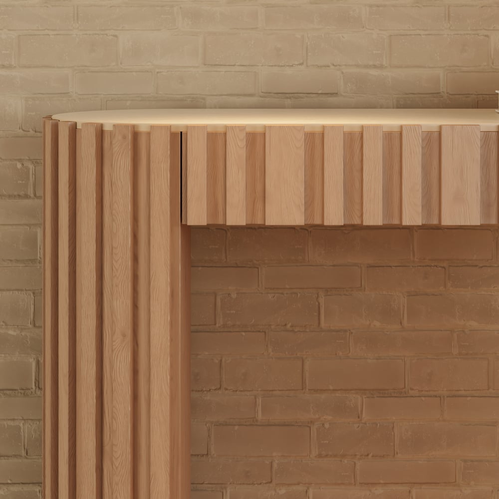 Aura 60" Ash Wood Fluted Natural Console Table With Sintered Stone Top window image