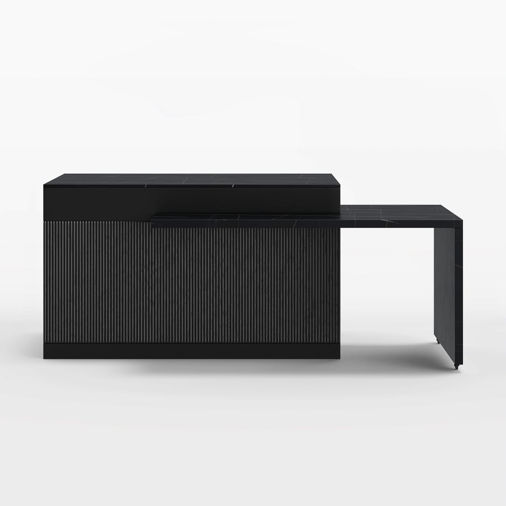 Îlot de cuisine en bois extensible de 81 à 112 pouces avec rangement, noir image de fenêtre