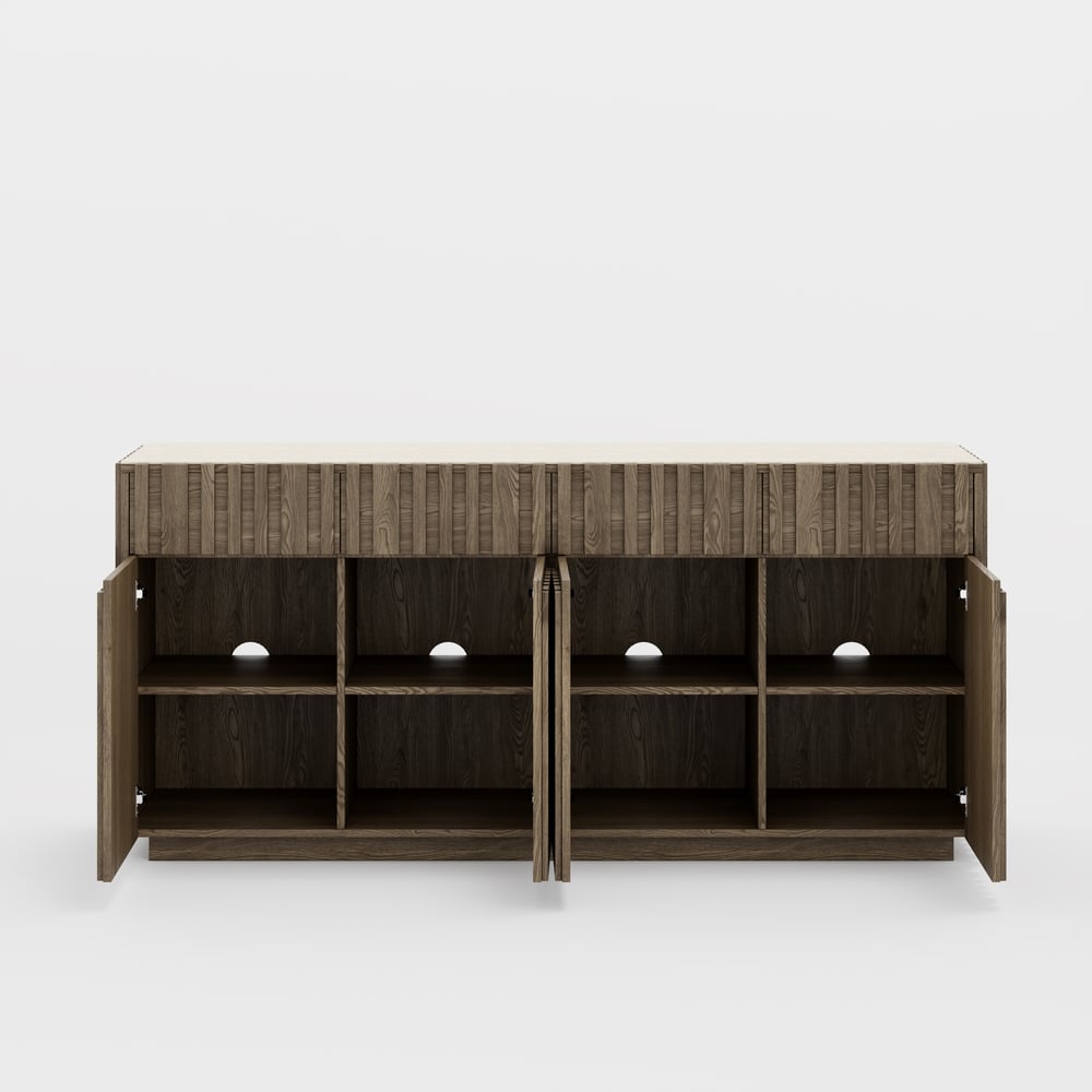 Aura 65" Ash Wood Slatted TV Stand with Sintered Stone Top window image