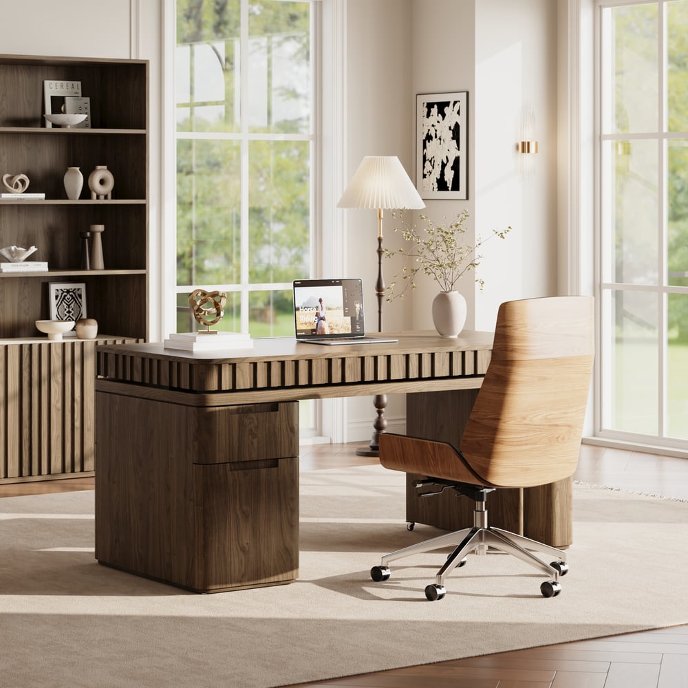 Aura 63" Smoked Brown 360-Degree Rotating Desk Electric Adjustable Standing Desk window image