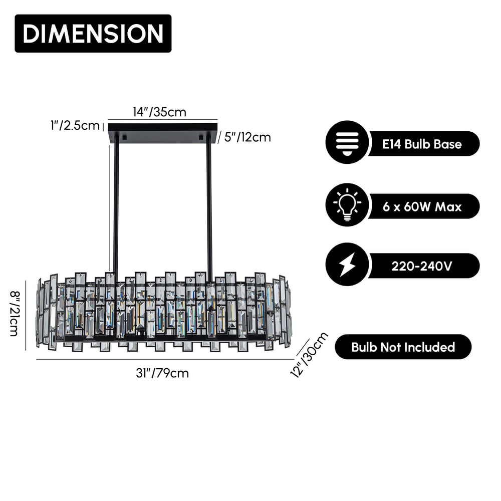 Clyvra 6-Light Kitchen Island Light Crystal Ceiling Light in Black weights dimensions image