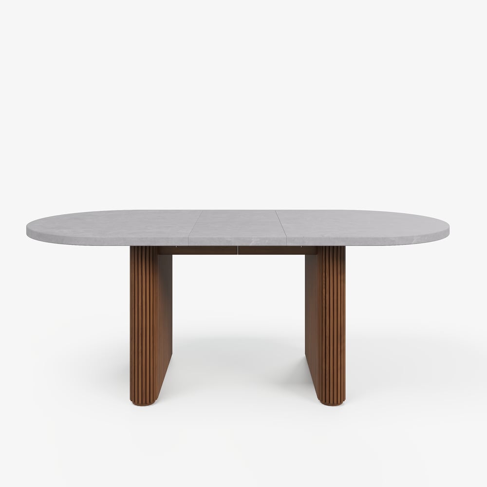 Japandi 63"-79" Extendable Oval Concrete Gray Dining Table, Seats 4-6 window image