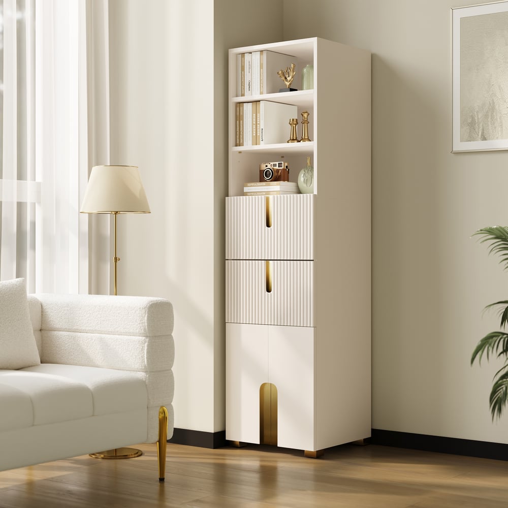 Artis 59" Bathroom Storage Cabinet – Freestanding Linen Tower with 2 Drawers & 2 Doors window image