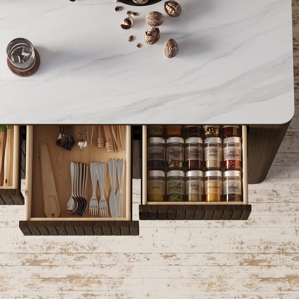 Mid-Century 51" Glossy Sintered Stone Top Kitchen Island with Storage, Smoked Brown window image