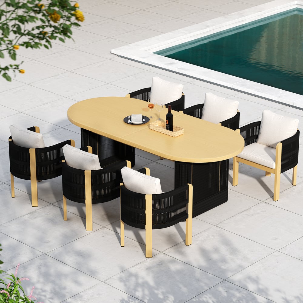Costra 9-Piece Outdoor Aluminum Frame Rope Dining Set with Extendable Table & 8 Chairs window image