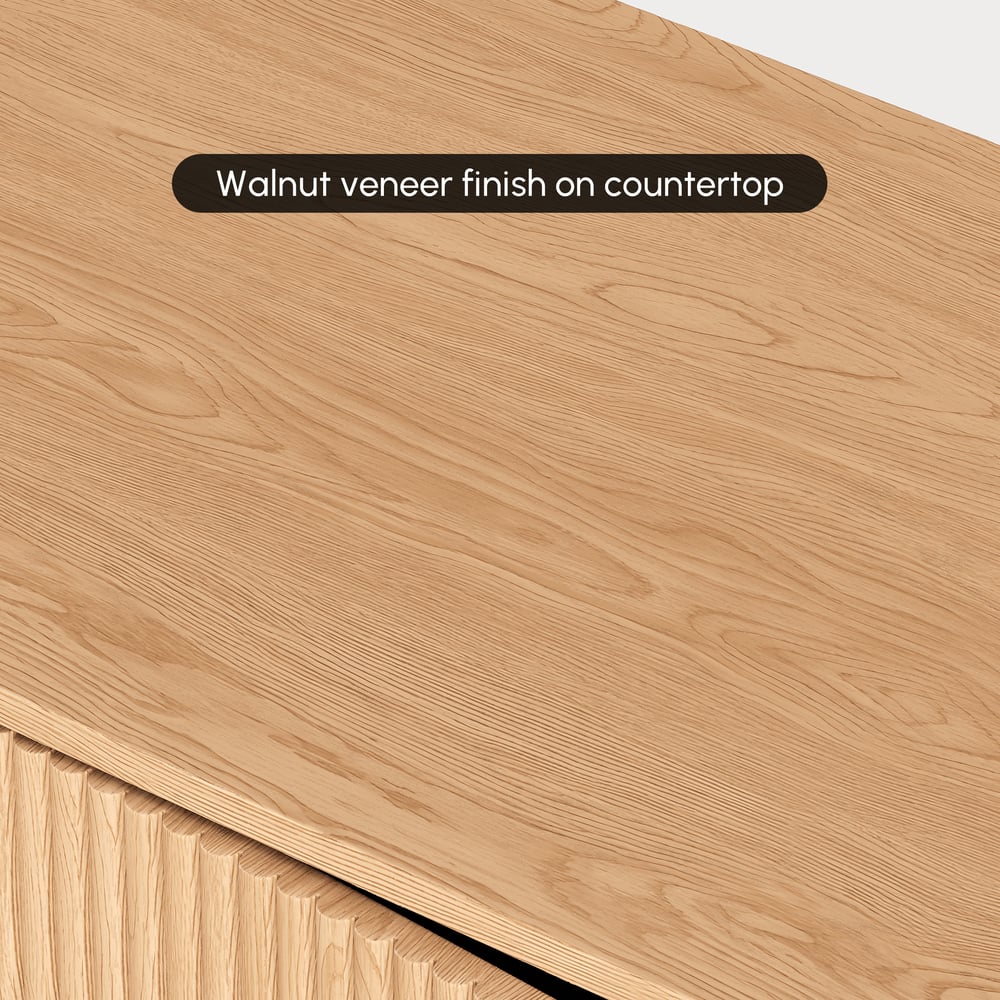 80" Solid Wood Fluted Natural TV Stand with Cabinets window image