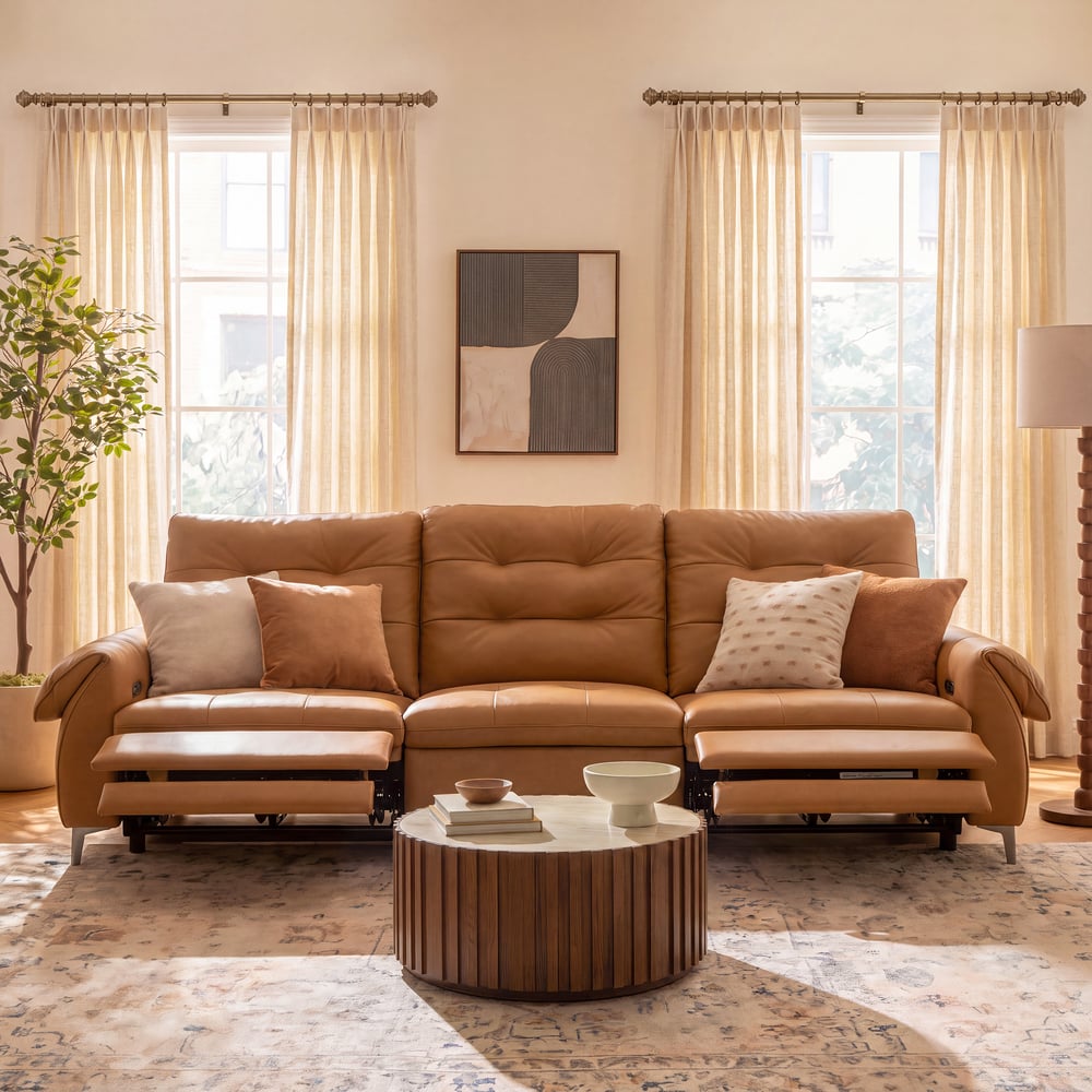 118" 3-Seater Genuine Leather Power Reclining Sofa with USB & Type-C window image