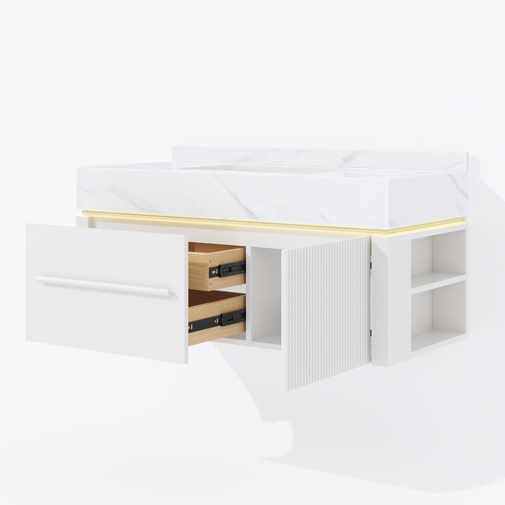 39.4" Wall-Mounted Bathroom Vanity with Sintered Stone Top, LED Sensor Light window image