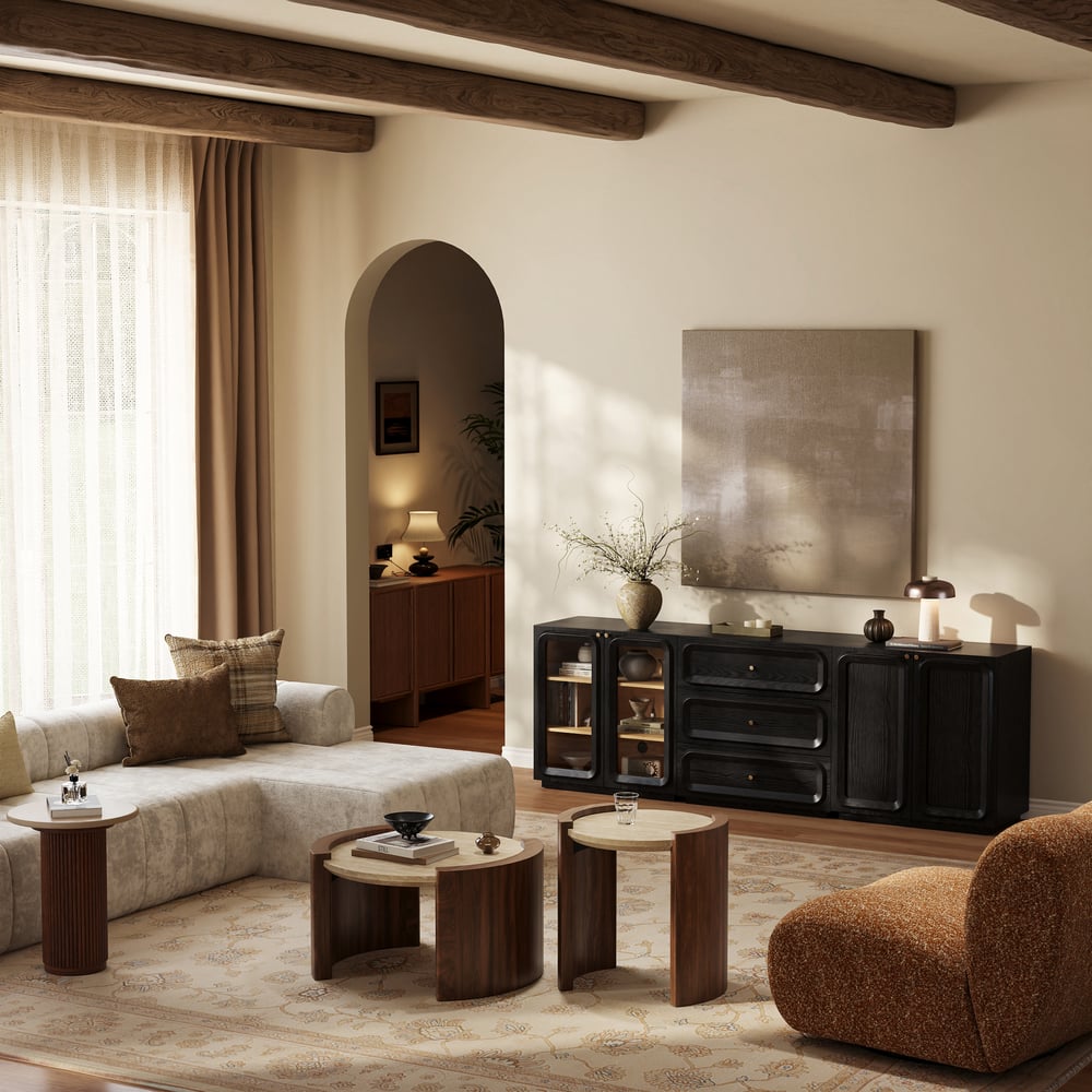94" TV Stand with Chest Cabinet featuring storage and LED window image