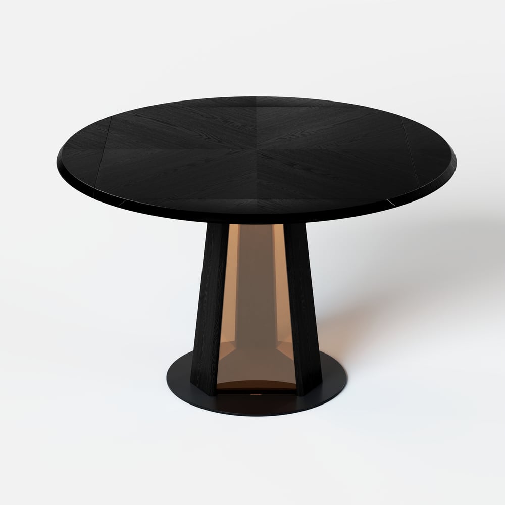 36"-47" Solid Black Wood Extendable Dining Table with Light window image