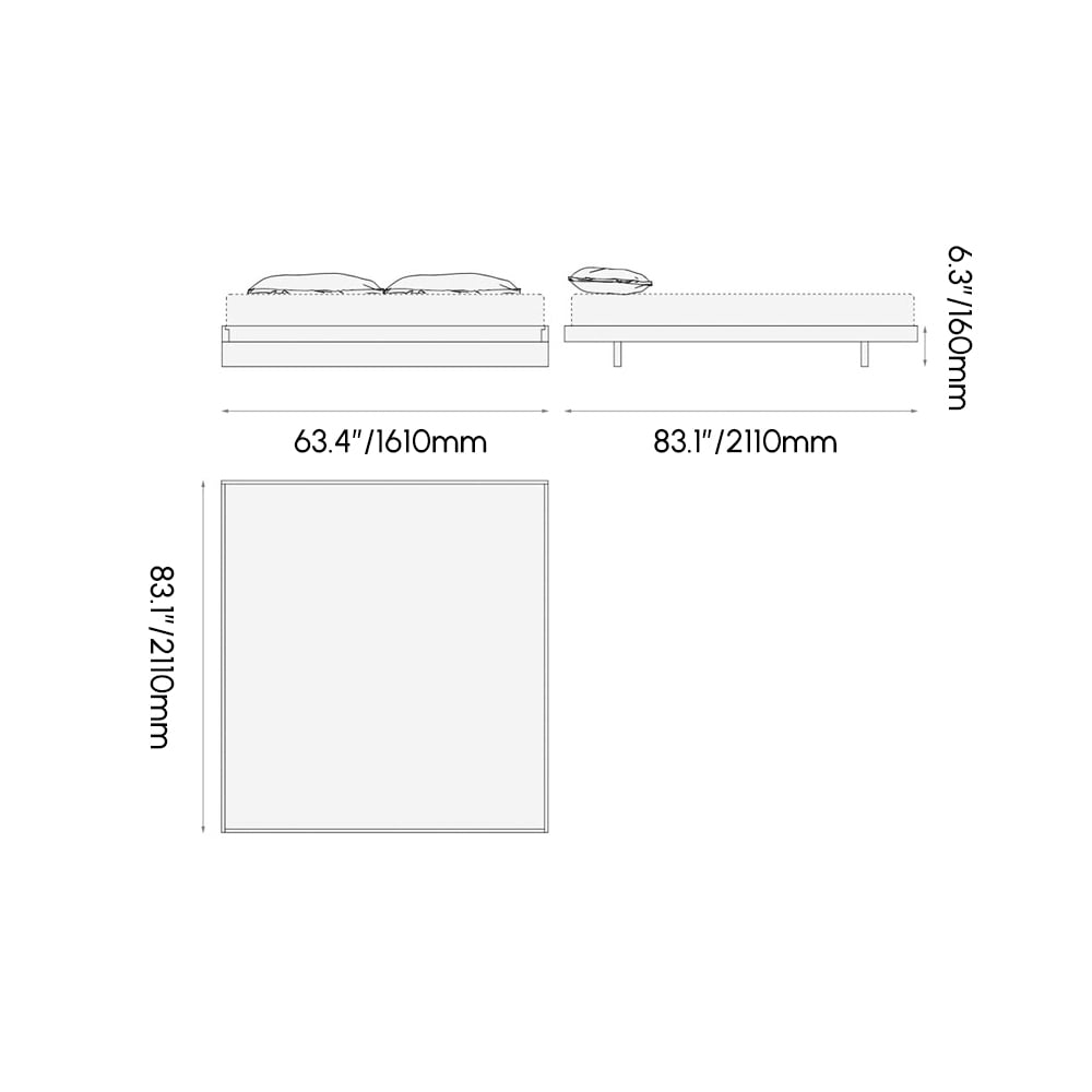 Japanese Style Queen Floor Wood Bed in Whitewash weights dimensions image
