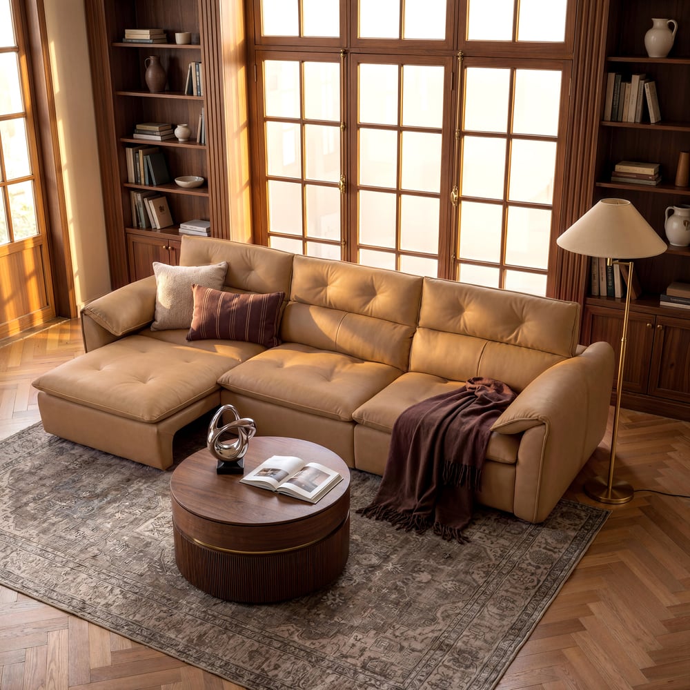 320 cm 3-Seater Genuine Leather Power Convertible Sleeper Sofa with Adjustable Headrests window image