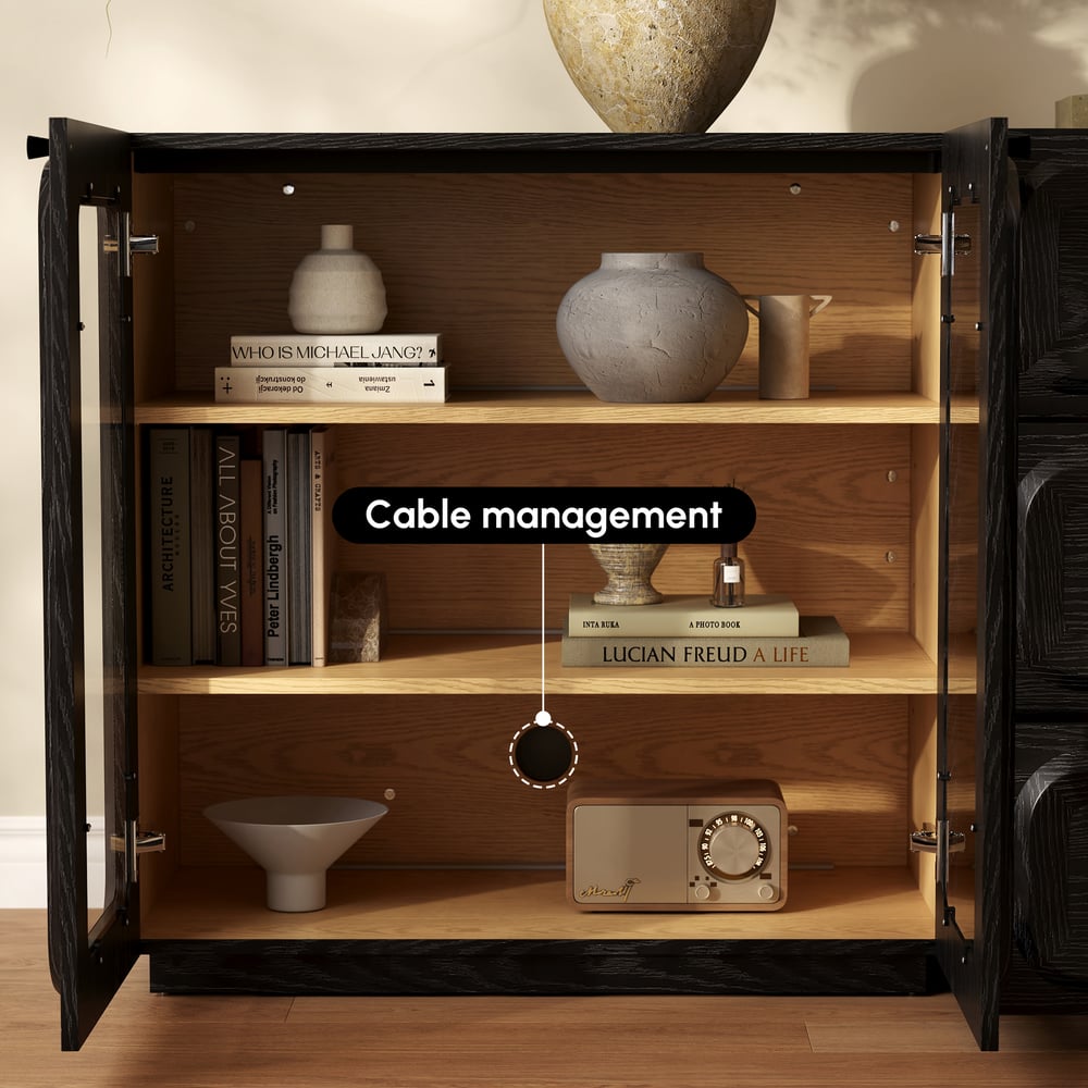 94" TV Stand with Chest Cabinet featuring storage and LED window image