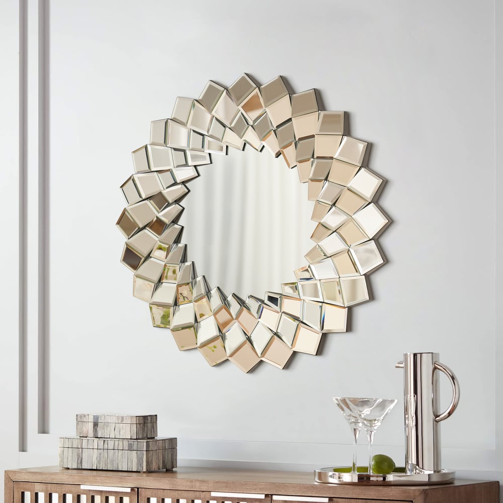 24" Diamond-Shaped Wall Mirror, Silver Round Decorative Mirror window image