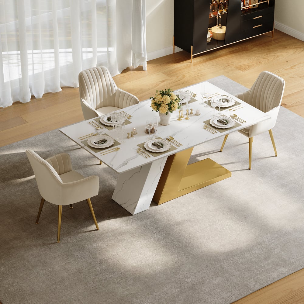 Dining Set 63" Modern Rectangle Sintered Stone Dining Table with 4 Chairs window image