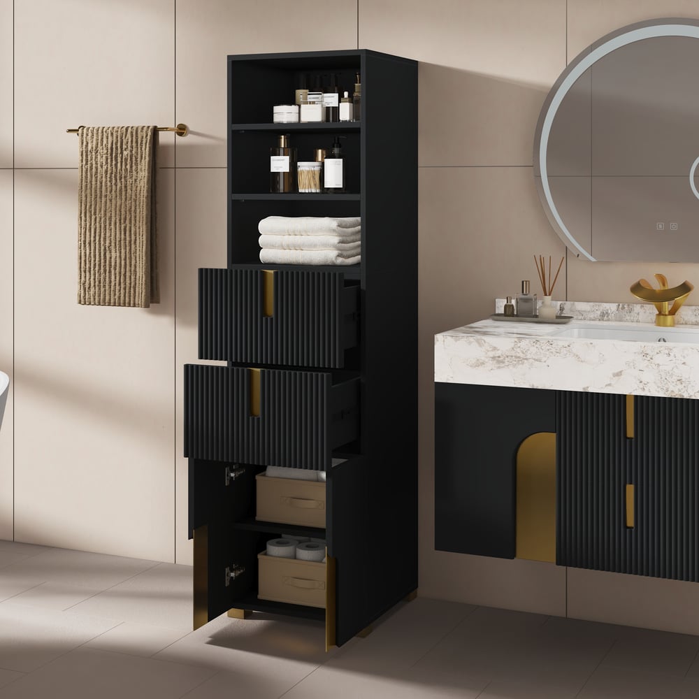 Artis 59" Bathroom Storage Cabinet – Freestanding Linen Tower with 2 Drawers & 2 Doors window image