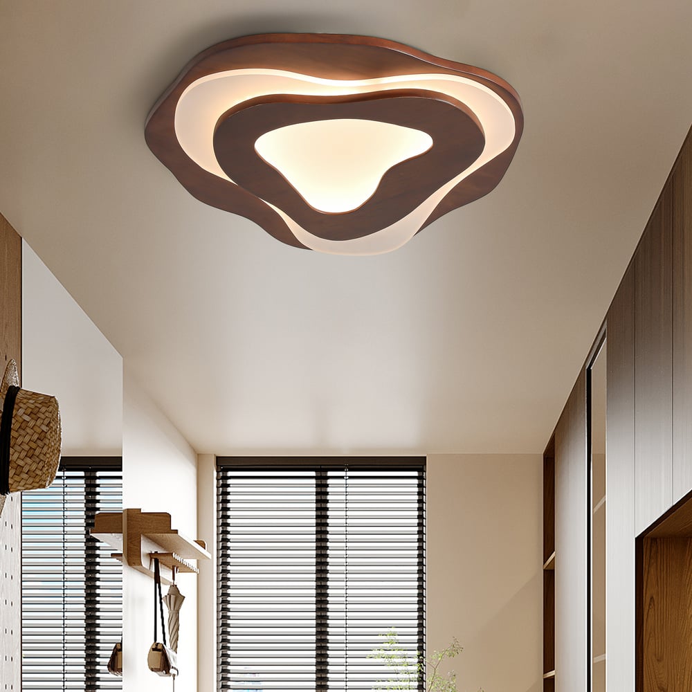 Nordic Walnut Flush Mount LED Irregular Shape Ceiling Light window image
