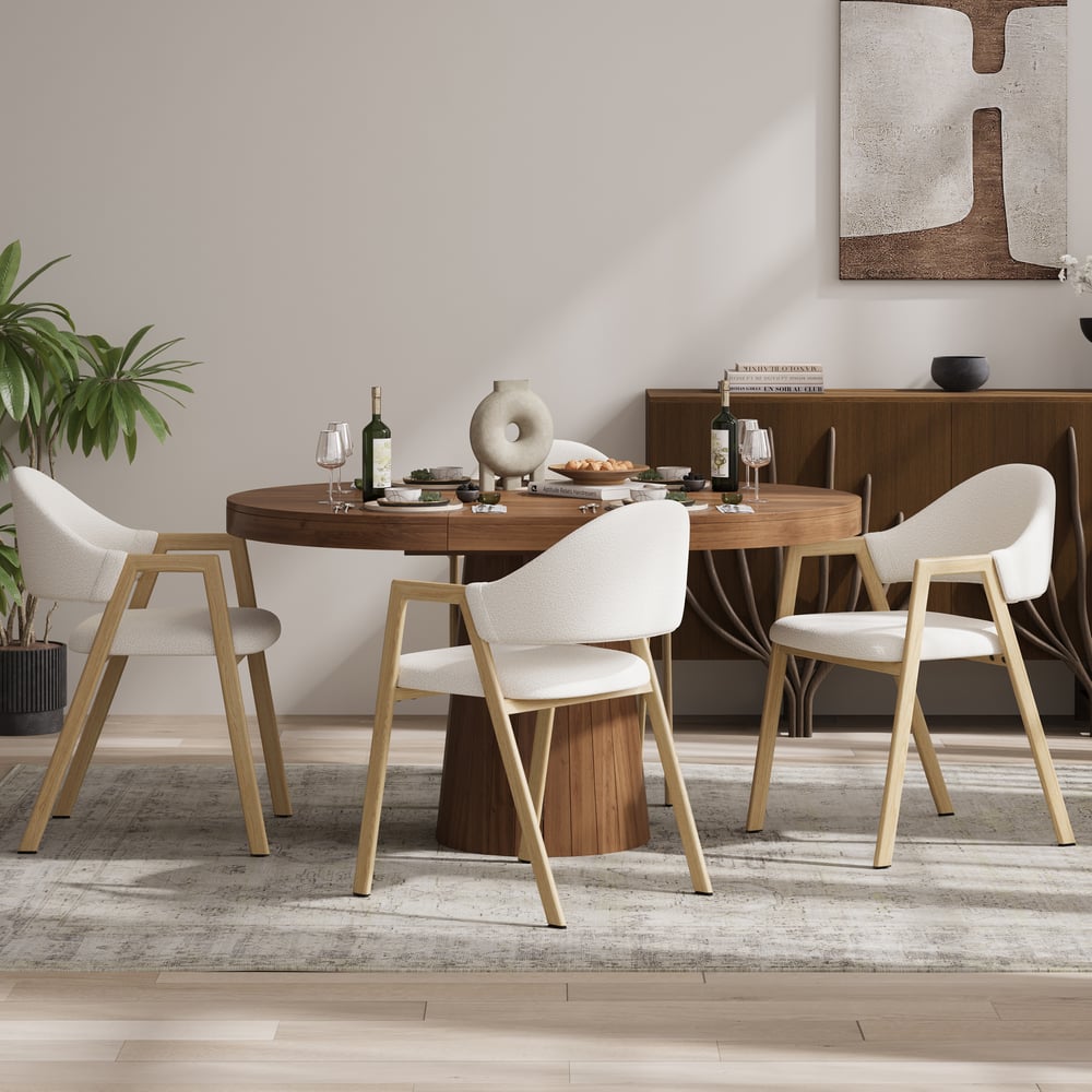 Modern Warm White Boucle Dining Chair with Upholstered, 2 Pieces window image