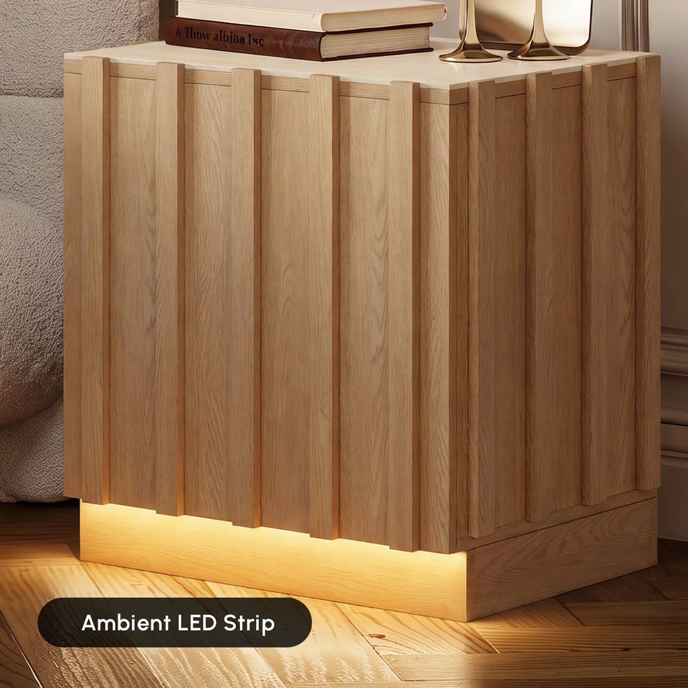Aura Ash Wood Led Nightstand with Charging Station,Set of 2 window image