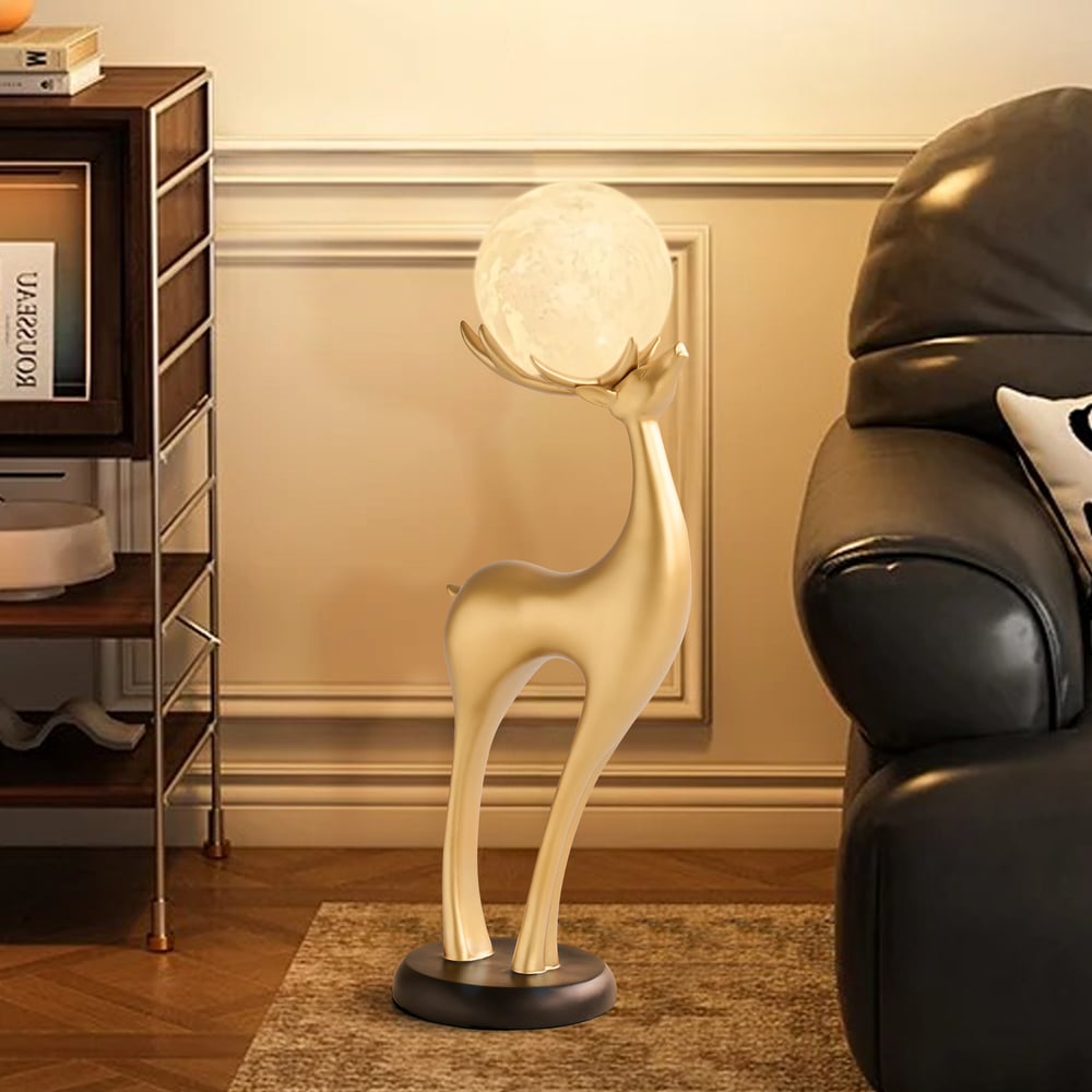 Lampadaire moderne en résine en forme de cerf avec télécommande – 76 cm de hauteur avec boule lumineuse image de fenêtre