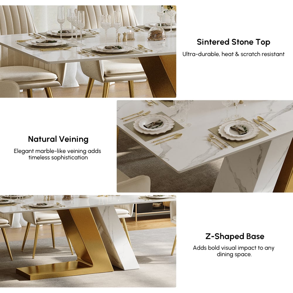 Dining Set 63" Modern Rectangle Sintered Stone Dining Table with 4 Chairs window image