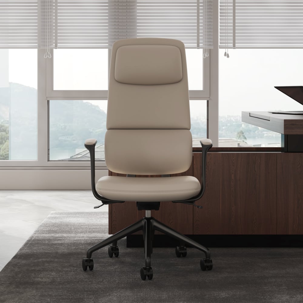 Ergonomic Grey Genuine Leather High Back Reclining Swivel Office Desk Chair window image