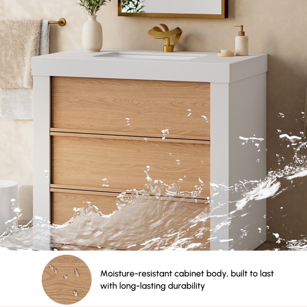 36" Single Bathroom Vanity with Ceramic Sink, Sintered Stone Top window image