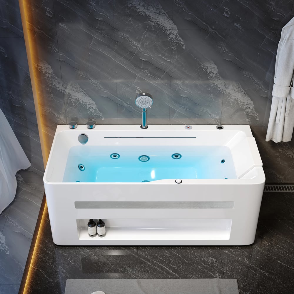 Baignoire balnéo de 150 cm avec contrôle thermostatique, jets de massage et éclairage LED image de fenêtre