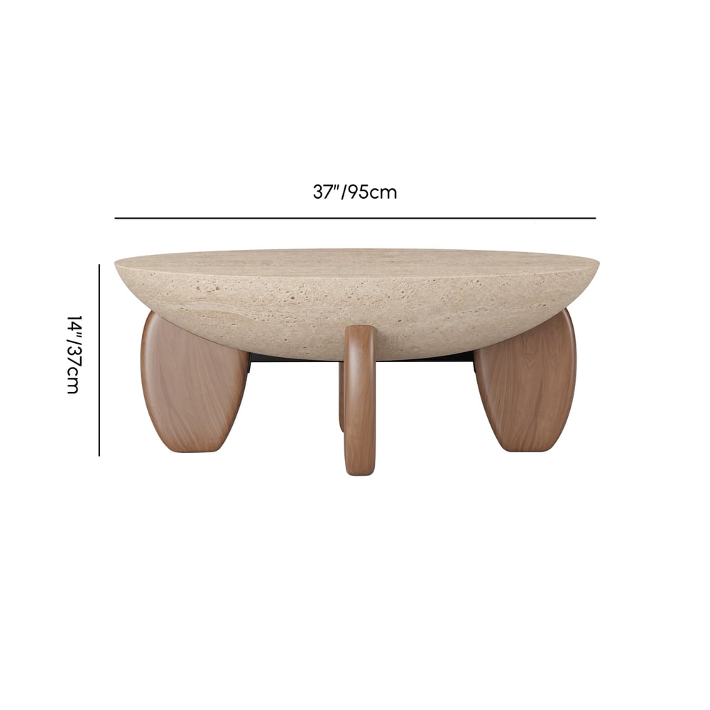 Table basse Curva ronde 94 cm en béton noyer avec pieds en bois Poids, dimensions, image