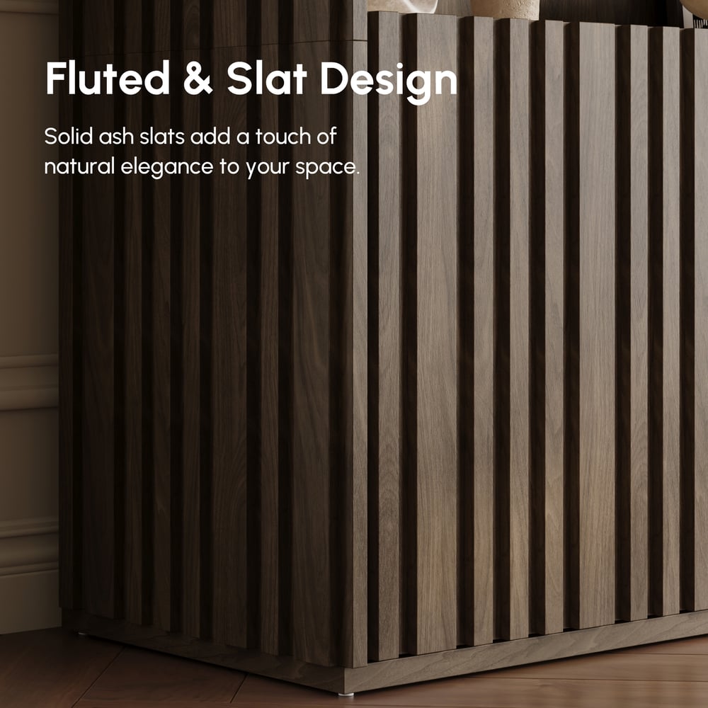 Aura 47" Ash Wood Fluted Bookcase With Sintered Stone Top window image