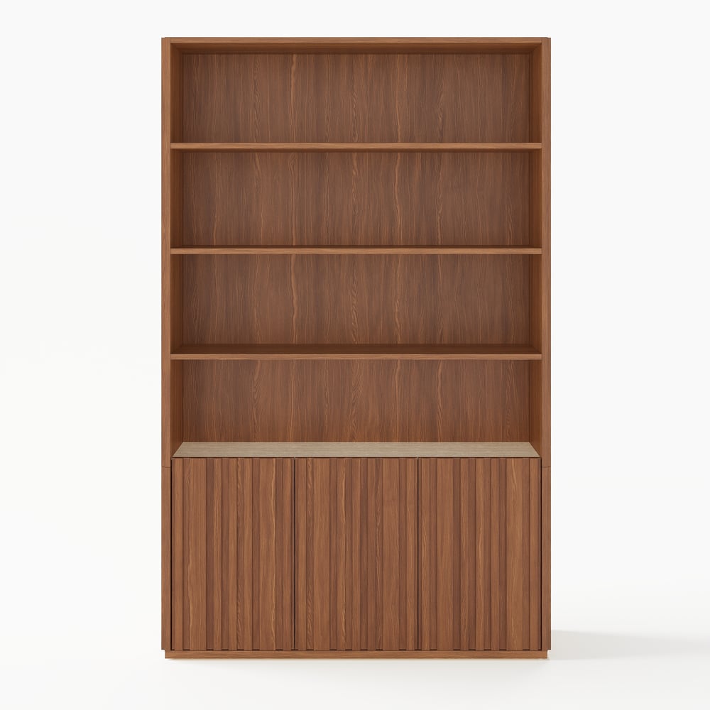 Aura 47” Ash Wood Fluted Walnut Bookcase With Sintered Stone Top window image