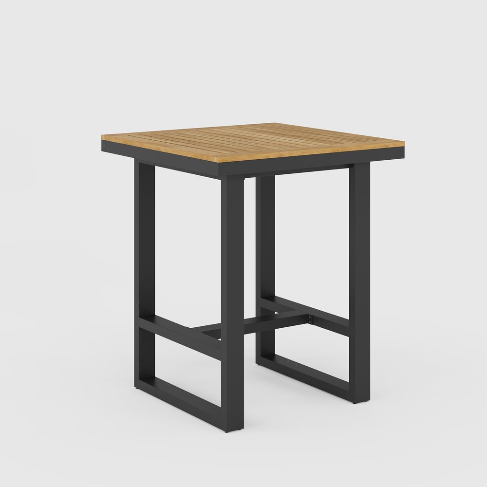 Tevara Outdoor Square Bar Table with Teak Wood Slat Top & Aluminium Frame in Dark Grey window image