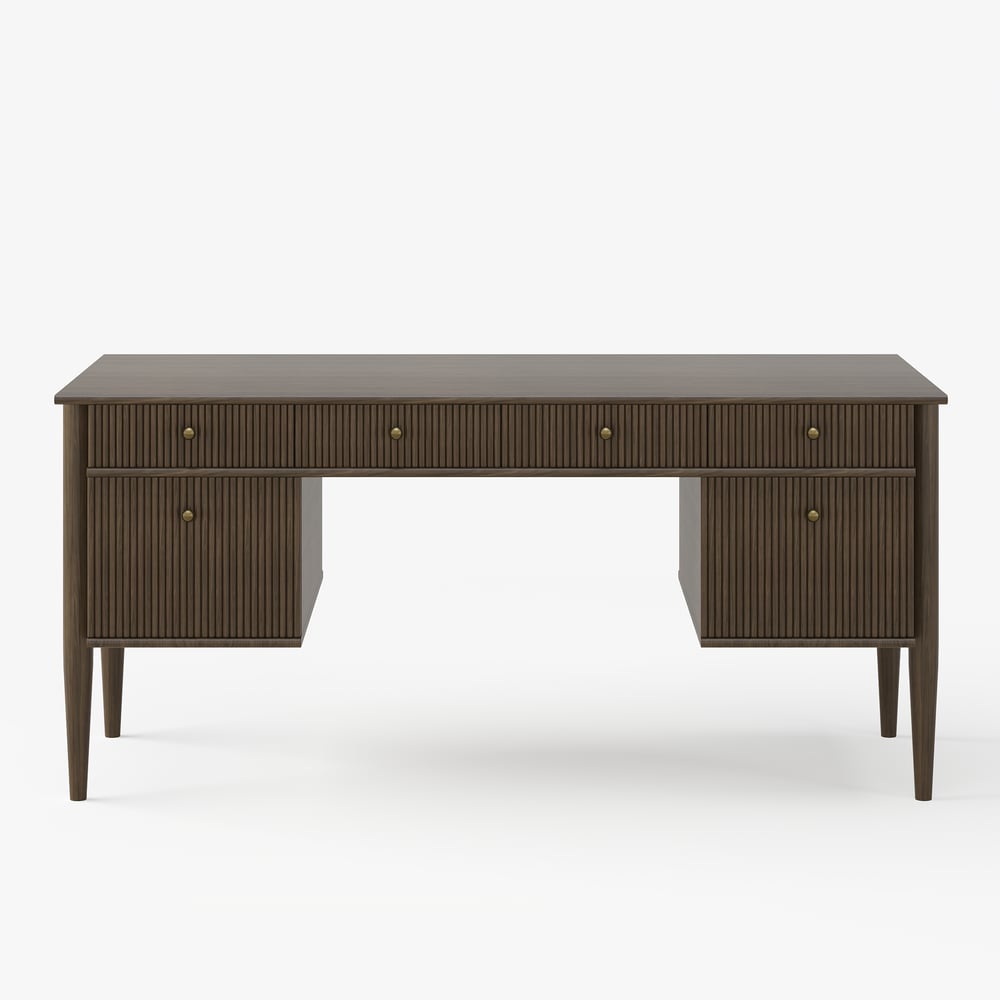 64" Houten bureau met 6 laden Vensterafbeelding