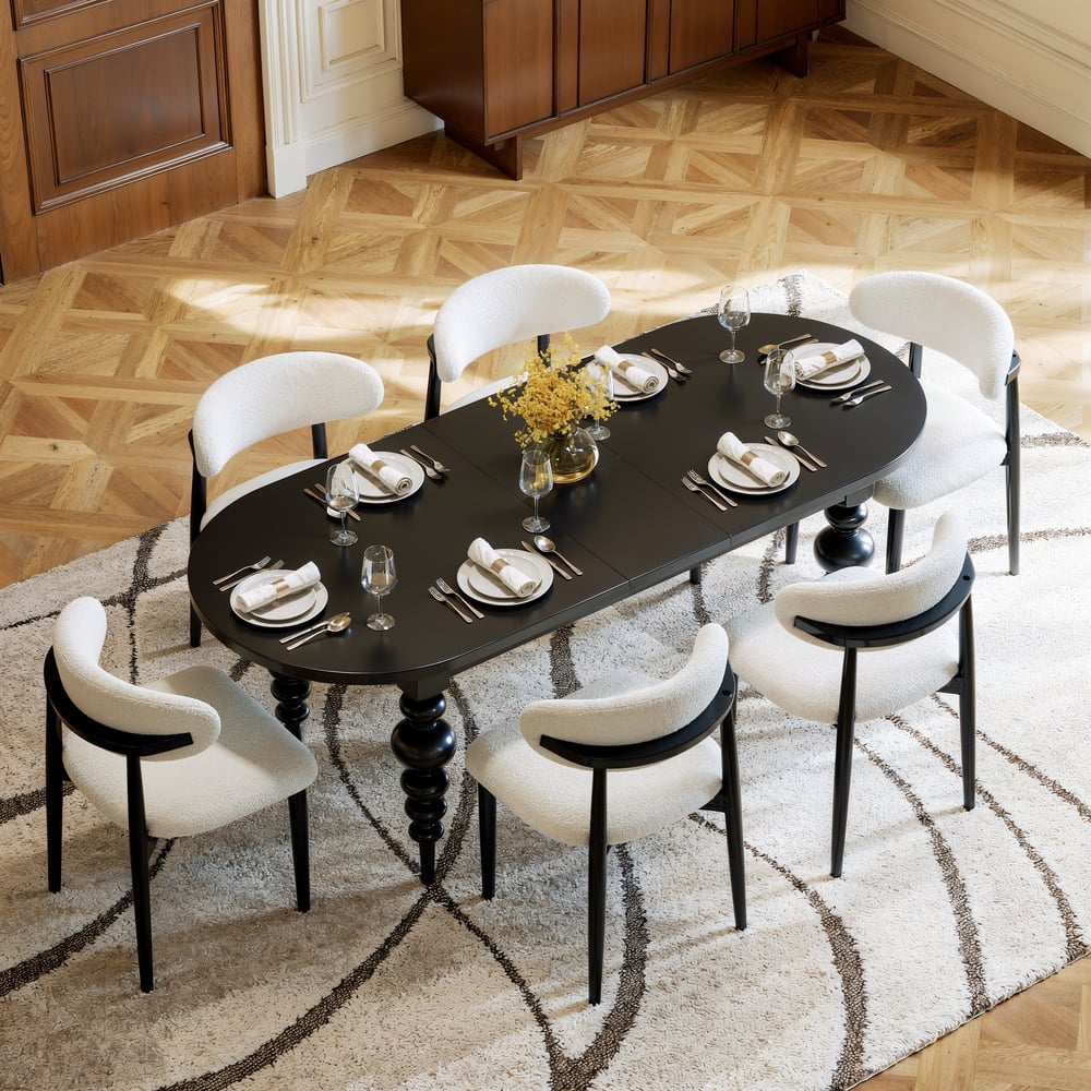 Dining Set 67"-79" Extendable Black Dining Table Black with 6 Chairs window image