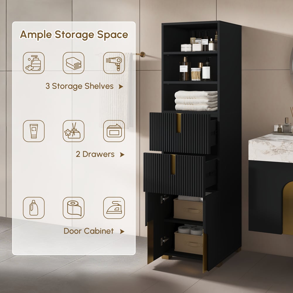 Artis 59" Bathroom Storage Cabinet – Freestanding Linen Tower with 2 Drawers & 2 Doors window image