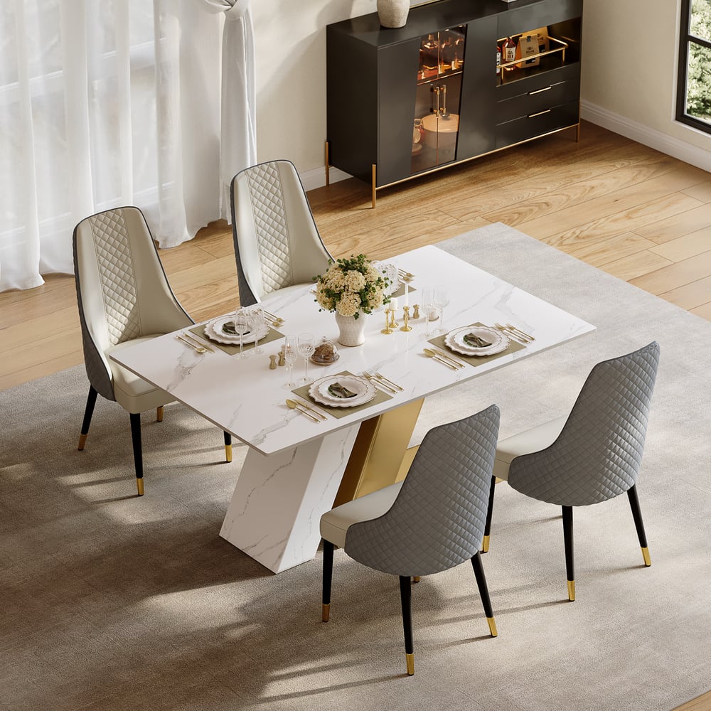 Dining Set 63" Modern Rectangle Sintered Stone Dining Table with 4 Chairs window image