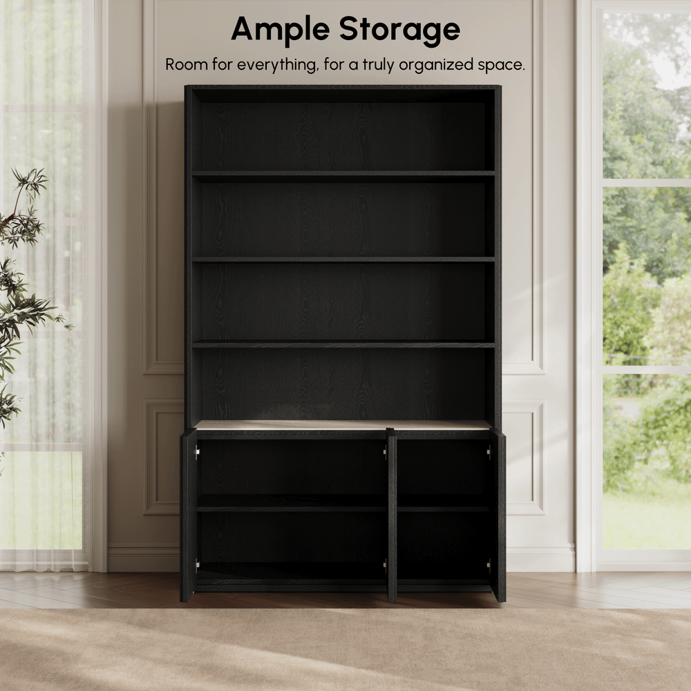 Aura 47" Ash Wood Fluted Bookcase With Sintered Stone Top window image