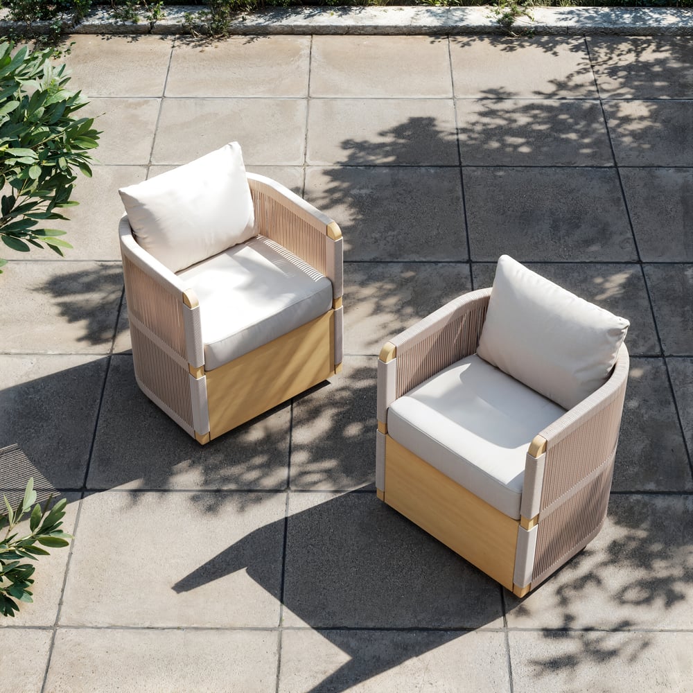 Costra Outdoor Aluminum & Rope Weave Swivel Dining Chairs, Set of 2 window image