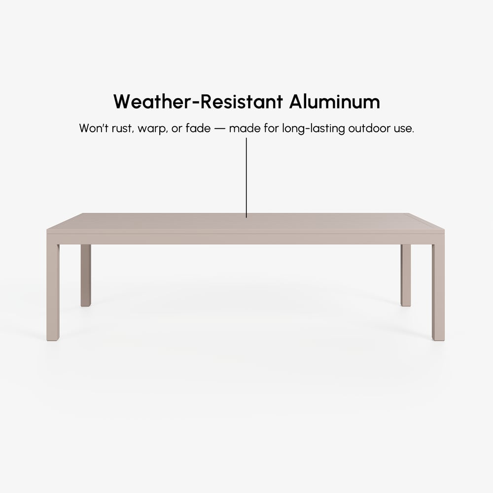 Wevara 104" Sand-Finished Aluminum Slatted Outdoor Dining Table in Sand window image