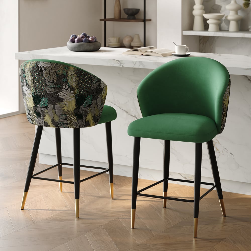 Modern Green Velvet Bar Stool with Upholstered, 1 Piece window image