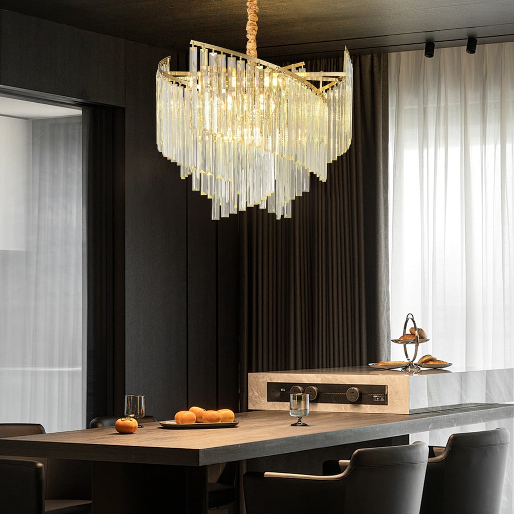 Spiral Art Modern 10-light Crystal Chandelier with Adjustable Chain in Gold window image