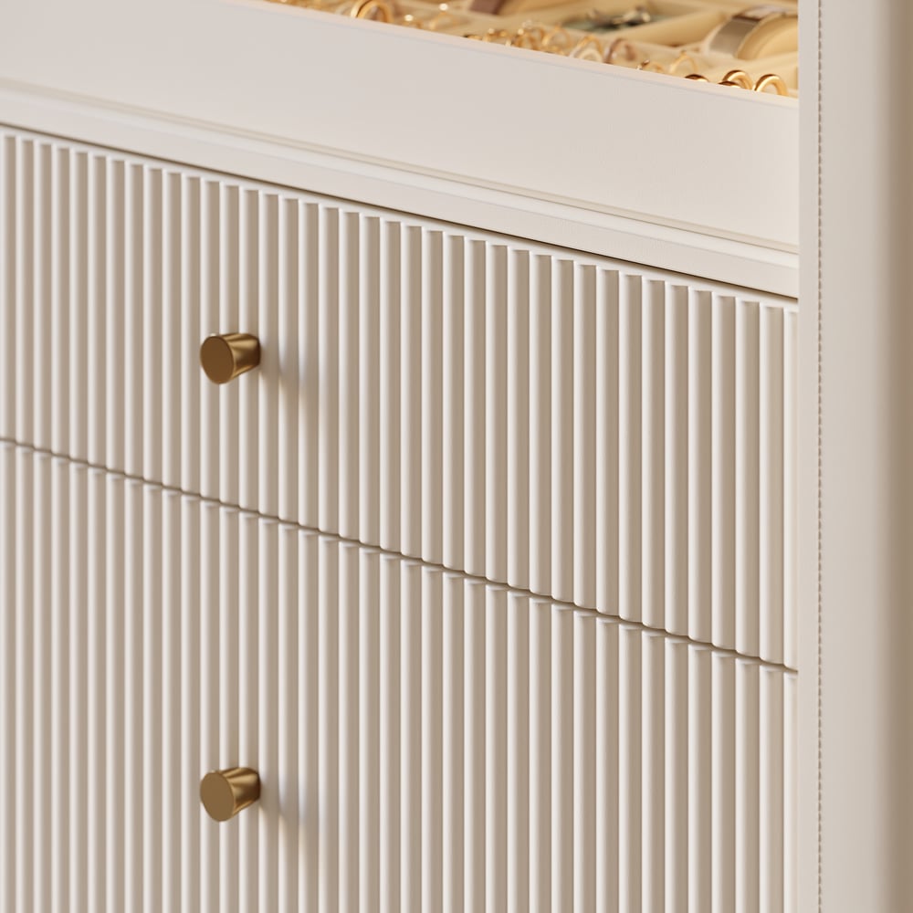 Modern Fluted Leather Closet Island 7 Drawer Dresser with Light & Jewellery Storage window image