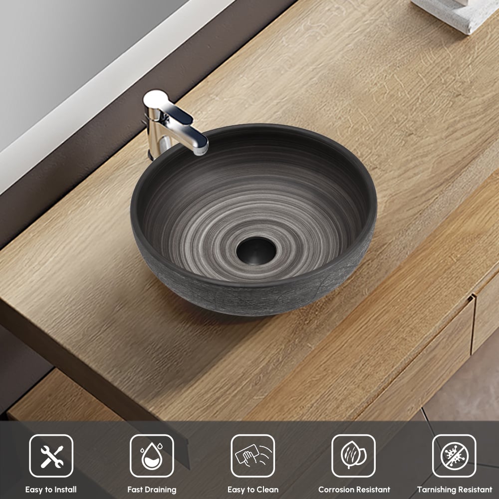 Vasque de salle de bain ronde en céramique grise de 40cm – évier à poser avec glaçure mate image de fenêtre