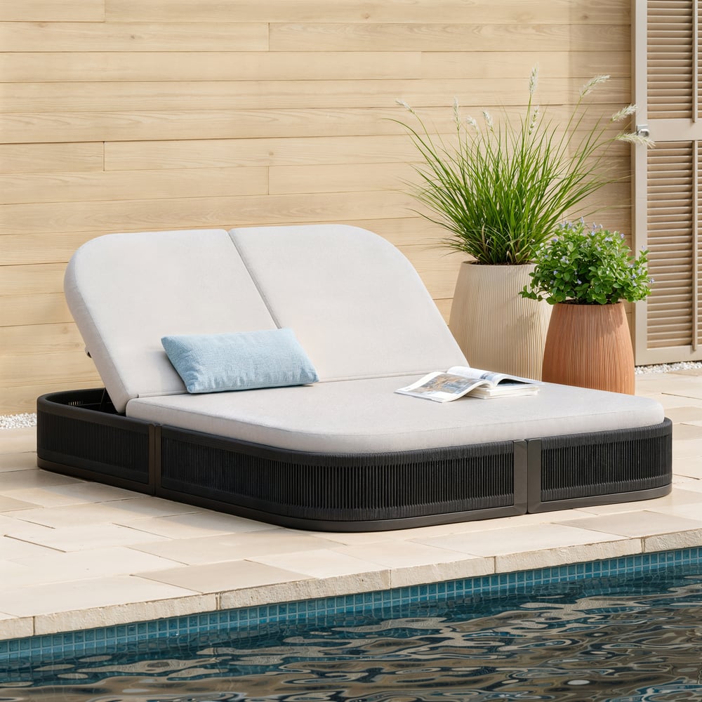 Costra Outdoor Aluminum & Rattan Chaise Lounge in Black window image