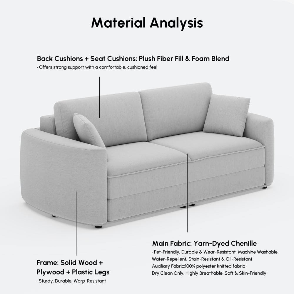 80" Queen 3-Seater Chenille Fold-Down Sleeper Sofa with Removable Cover window image