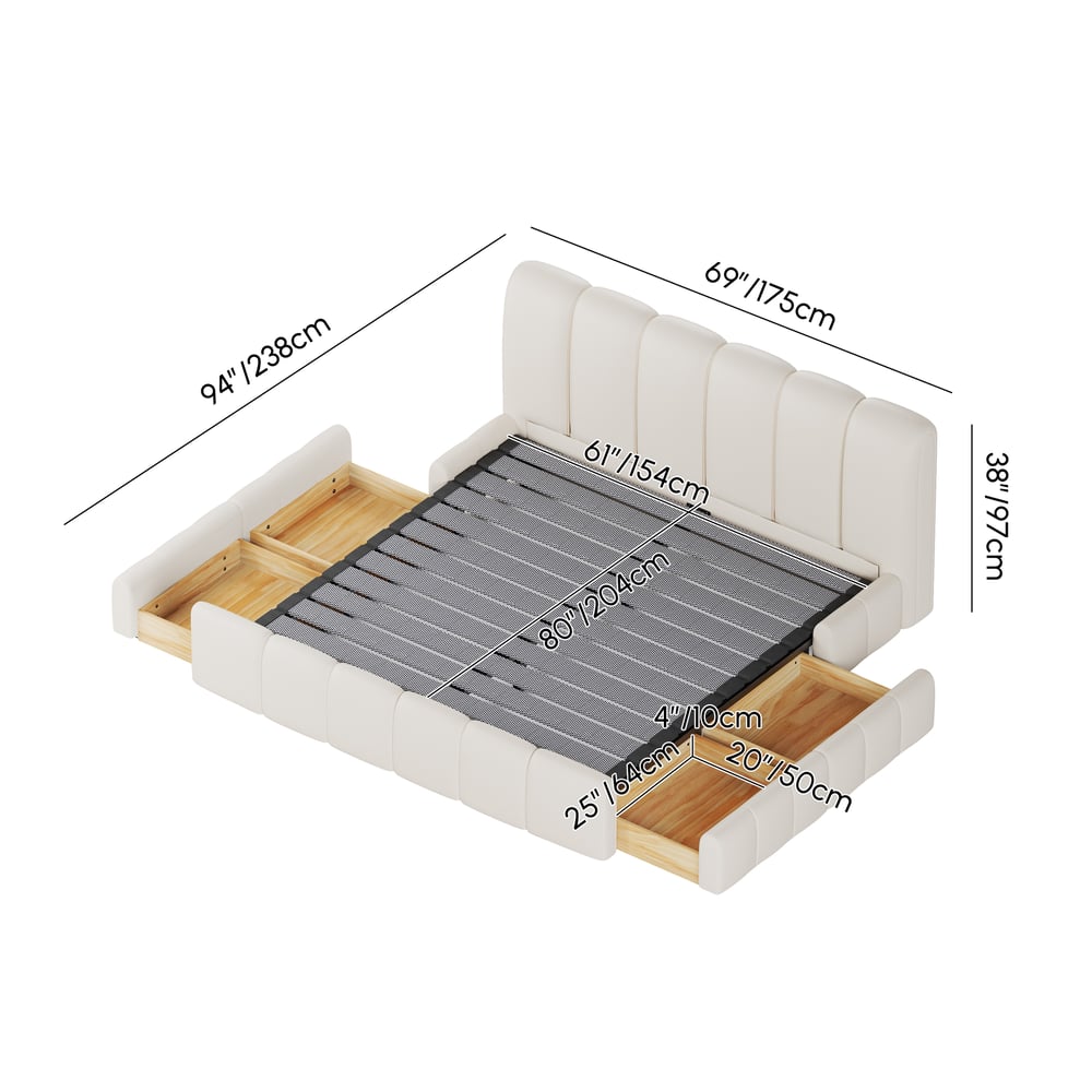 Humply Queen Faux Leather Storage Bed with Drawers weights dimensions image