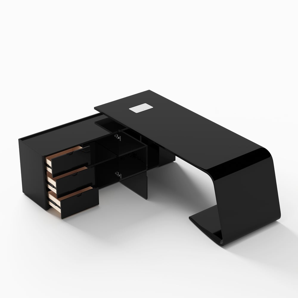 Modern 87" L-Shaped Left-Hand Executive Desk with Storage window image